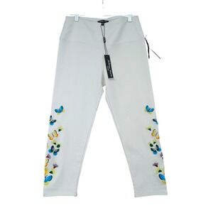 Athena Marie Petite White Butterfly Embroidered Cropped Leggings PM New